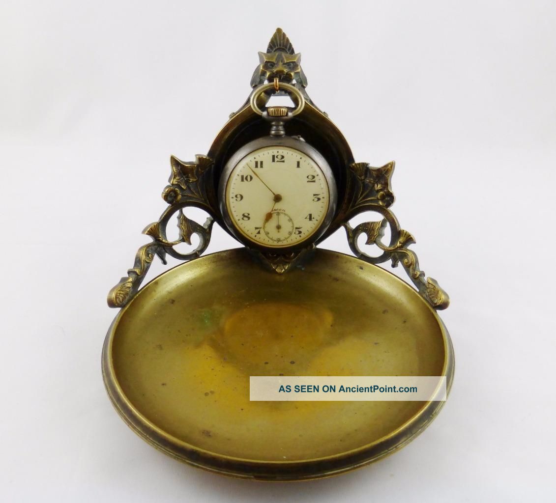 Lovely Antique Art Deco Leopard Head Brass Pocket Watch Stand / Holder C 1920s Art Deco photo