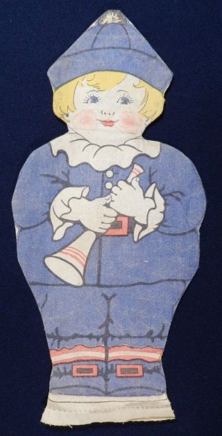 Vtg Antique Primitive Litho Printed Fabric Cloth Rag Little Boy Blue Doll Toy photo