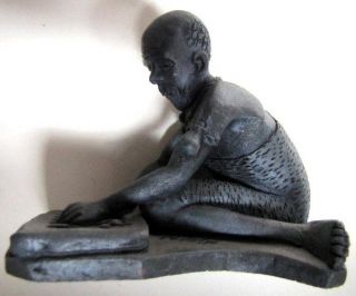 Signed Flora - Clay Sclpture Of African Man Or Playing A Game - photo