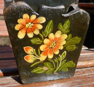 Antique Wood Hand Carved Flower Painted Wall Box Candle Mail Primitive photo
