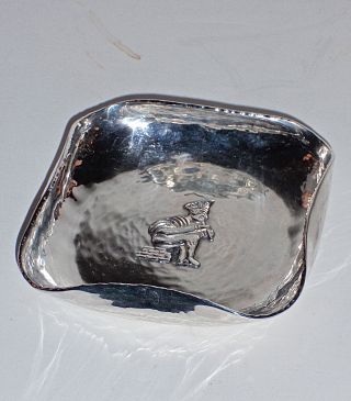 Vintage - Hand Hammered Solid.  925 Sterling Silver Ashtray W/peruvian Man & Flute photo