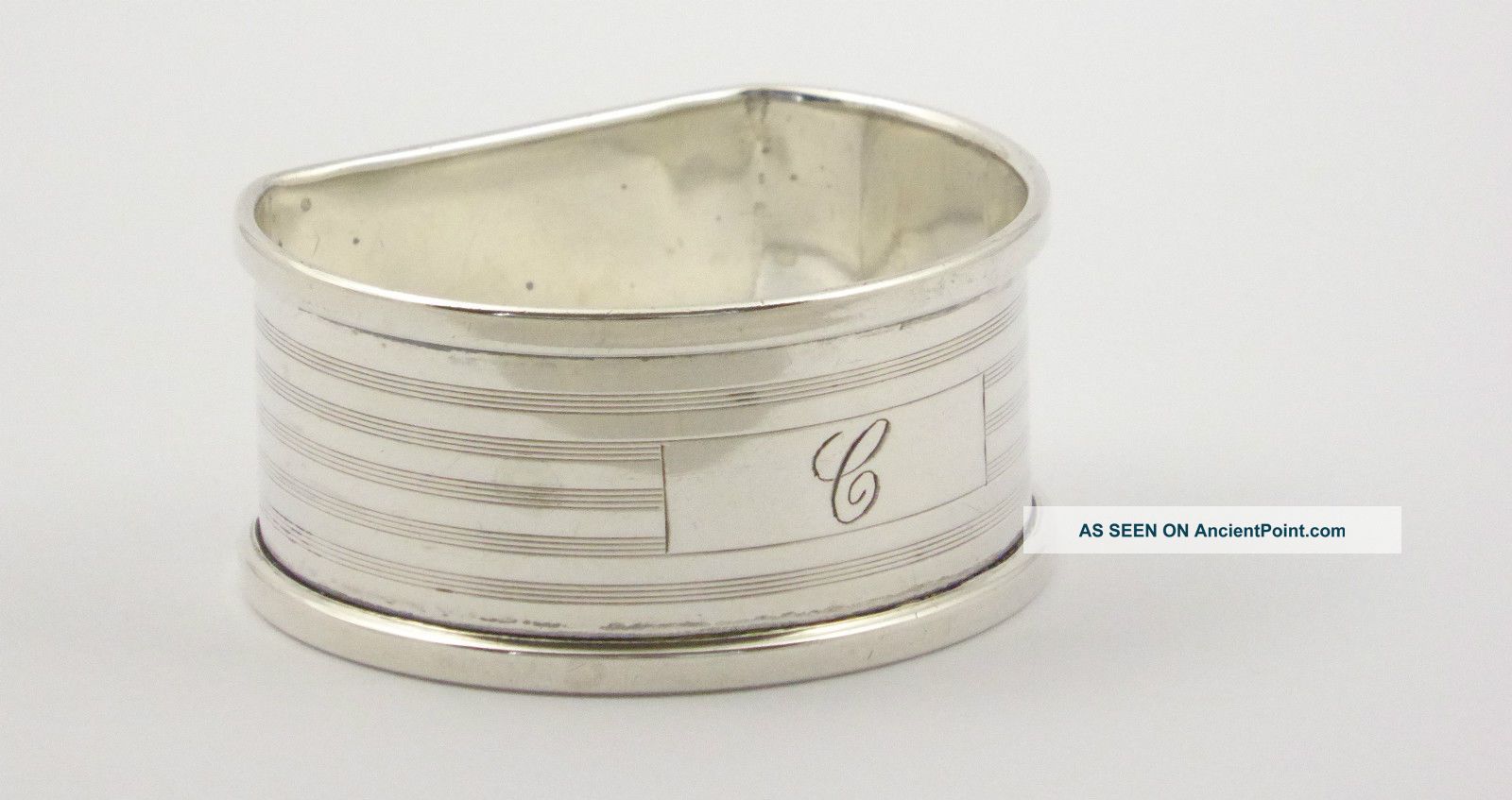 Art Deco 1939 Engraved Sterling Silver Napkin Ring Monogrammed C Layby Sterling Silver (.925) photo