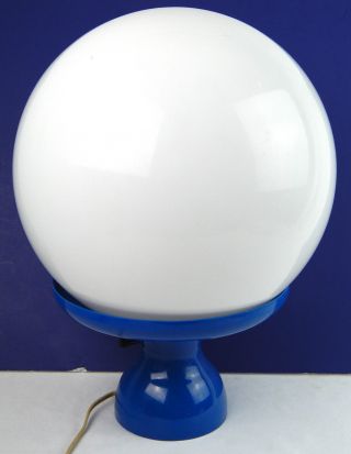 Vintage Blue & White Globe Plastic Pop Art Mushroom Table Lamp Light Mod Hippie photo