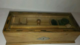 Vintage Antique Wooden Glass Writing Stationary Box Ink Bottle Stamp photo