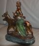 Bronze Sculpture Lady With Dogs By Menneville,  France 1930 Metalware photo 9