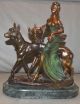 Bronze Sculpture Lady With Dogs By Menneville,  France 1930 Metalware photo 4