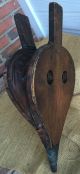Antique Fireplace Bellows Fire Starter - Turtle Back Wood And Leather Hearth Ware photo 3