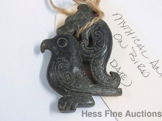 Ancient Mayan Aztec Awesome Jadeite Carved Jade Bird Fish Symbol Pendant photo