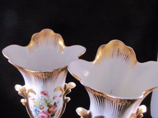 Pair Antique 19thc Old Paris Porcelain Hand Painted Cabinet Vases Gilt 11 In photo