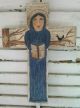 Primitive Folk Art Antique Oil Portrait Image Paper Mache Box Painted Details Primitives photo 6