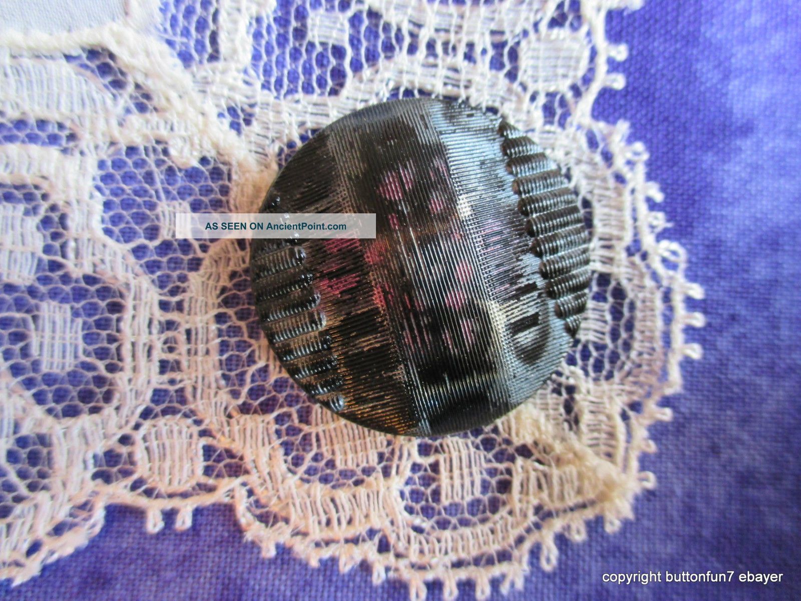 1340 – Stunning 1800’s Black Glass Imitation Fabric Purple Tinted Button Buttons photo