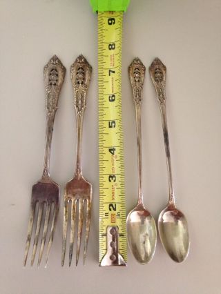4 - Rose Point By Wallace Sterling Silverware,  2 Iced Tea Spoons & 2 Dinner Forks photo