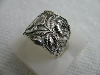 Watson Sterling Silver Spoon Ring S 9 3/4 Rose Floral Flower Jewelry 5011 photo