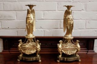 Antique Bronze Candelabra Pair,  19th Century St.  Michael Church Candlesticks photo