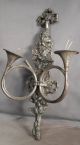 Antique French Double Sconce Hunting Horn Oak Leaves Bow Knot Silver Bronze Chandeliers, Fixtures, Sconces photo 1