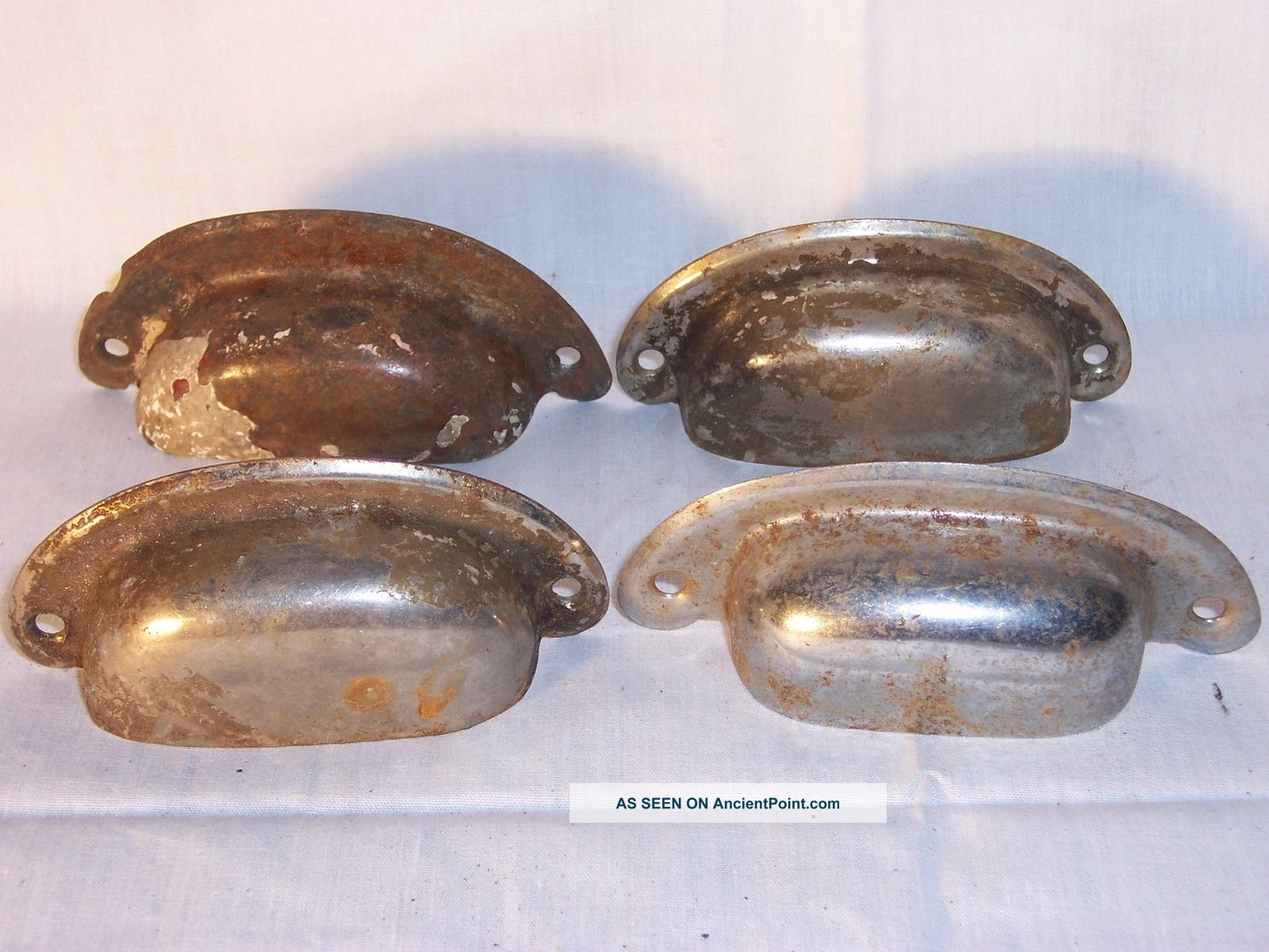 Antique 4 Steel Drawer Pull Chest Cabinet Shell Cup Bin Sash Industrial Toolbox Drawer Pulls photo