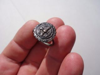 Ancient Byzantine - Middle Ages Copper Ring,  Decorated With Cross photo