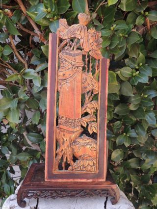 381.  Antique Carved Gold Gilt Wood Panel With Flower photo