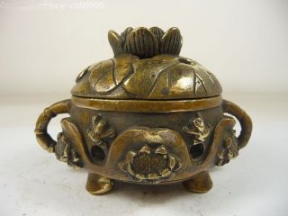 China Old Collectible Copper Handwork Incense Burner Carved Frog Ner030 photo