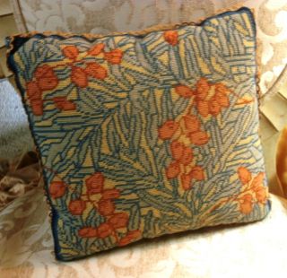 Antique Arts & Crafts Period Needlepoint Pillow photo