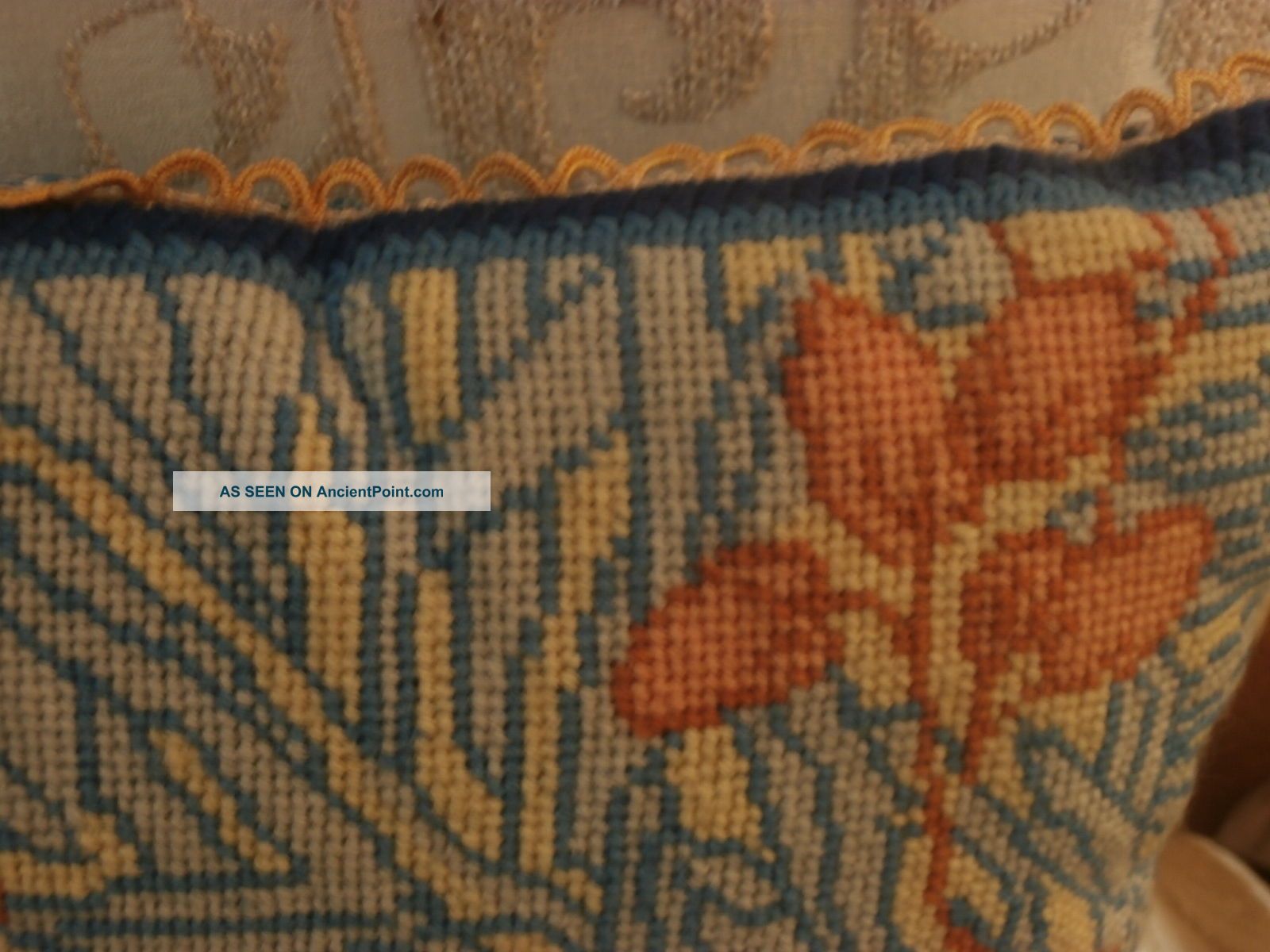 Antique Arts & Crafts Period Needlepoint Pillow