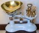 Vintage English Victor Cream Kitchen Scales 7 Brass Bell Weights Scales photo 1