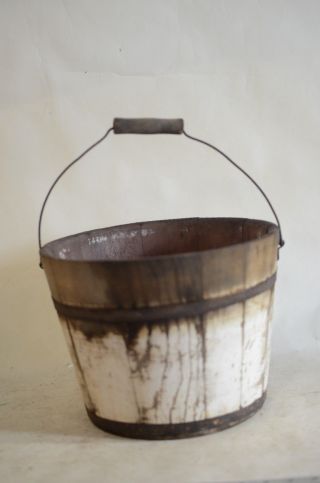 Vintage Primitive Sugar Sap Type Wood Bucket Farm Wooden photo