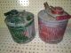 Antique Metal Oil Gas Can X2 | Galvanized Red Green 1 Gallon W/ Caps Ribbed Side Primitives photo 2