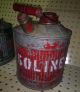Antique Metal Oil Gas Can X2 | Galvanized Red Green 1 Gallon W/ Caps Ribbed Side Primitives photo 3