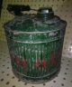 Antique Metal Oil Gas Can X2 | Galvanized Red Green 1 Gallon W/ Caps Ribbed Side Primitives photo 4