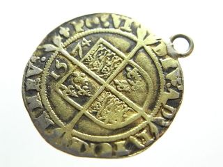 Lovely British Silver Gilt Looped Sixpence Pendant Of Elizabeth 1st 1574.  (a871) photo