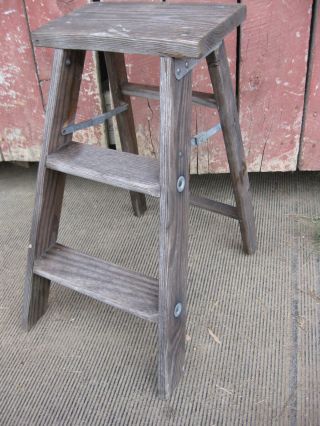 Antique Stool 2 Step Vintage Stepstool Primitive Wood Ladder Stand photo