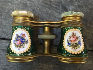 Le Maire Brass Hand Painted Enamel Mother Of Pearl Opera Glasses photo