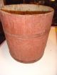 Antique Red Sap Bucket,  Staved Wood,  Metal Bands Primitives photo 3