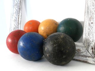 Vintage Wooden Croquet Balls Six Authentic Old Smooth Wood Solid Color Balls photo