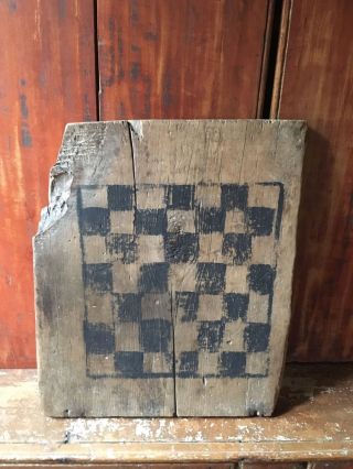 Early Antique Handmade Wooden Folk Art Checker Game Board Aafa Painted photo