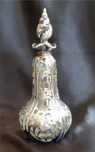 Victorian Silver Overlay Decanter/ Bottle & Spiral Stopper photo