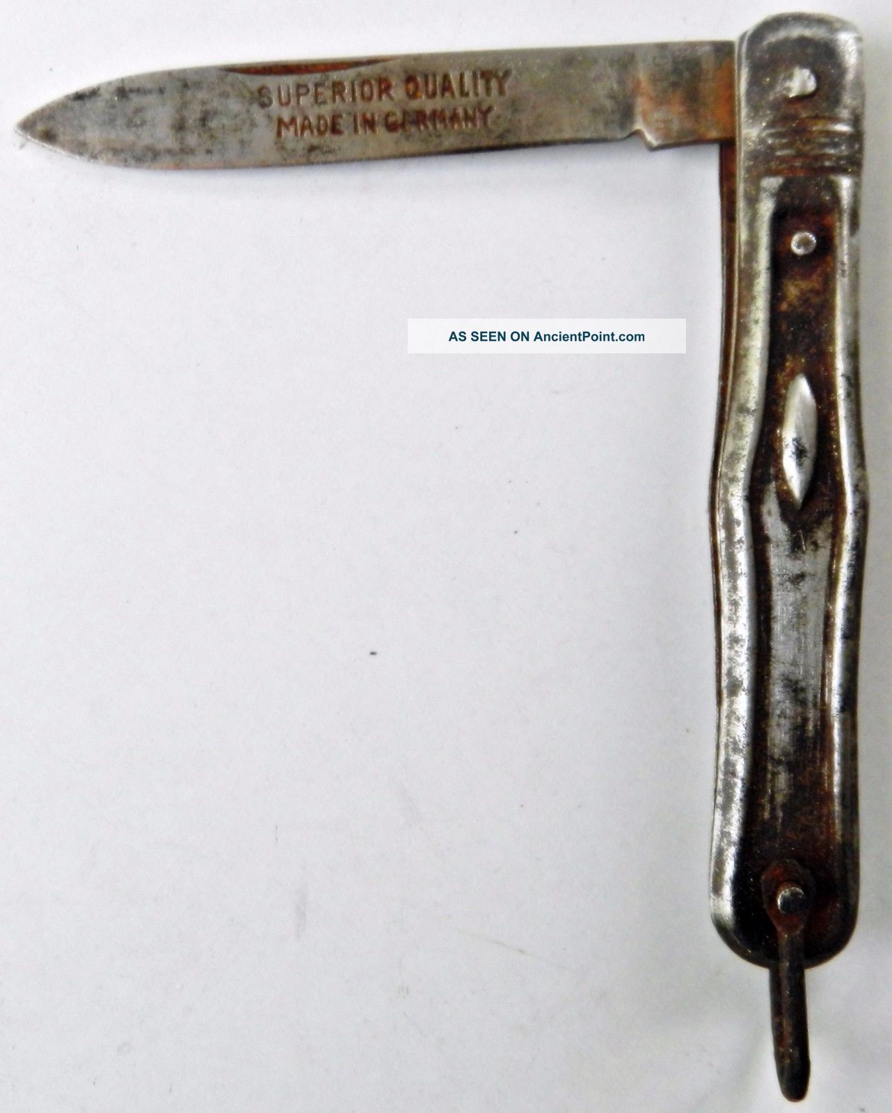 1900s Germany Antique Hand Crafted Engraved Iron Pocket Knife Other Antique Decorative Arts photo