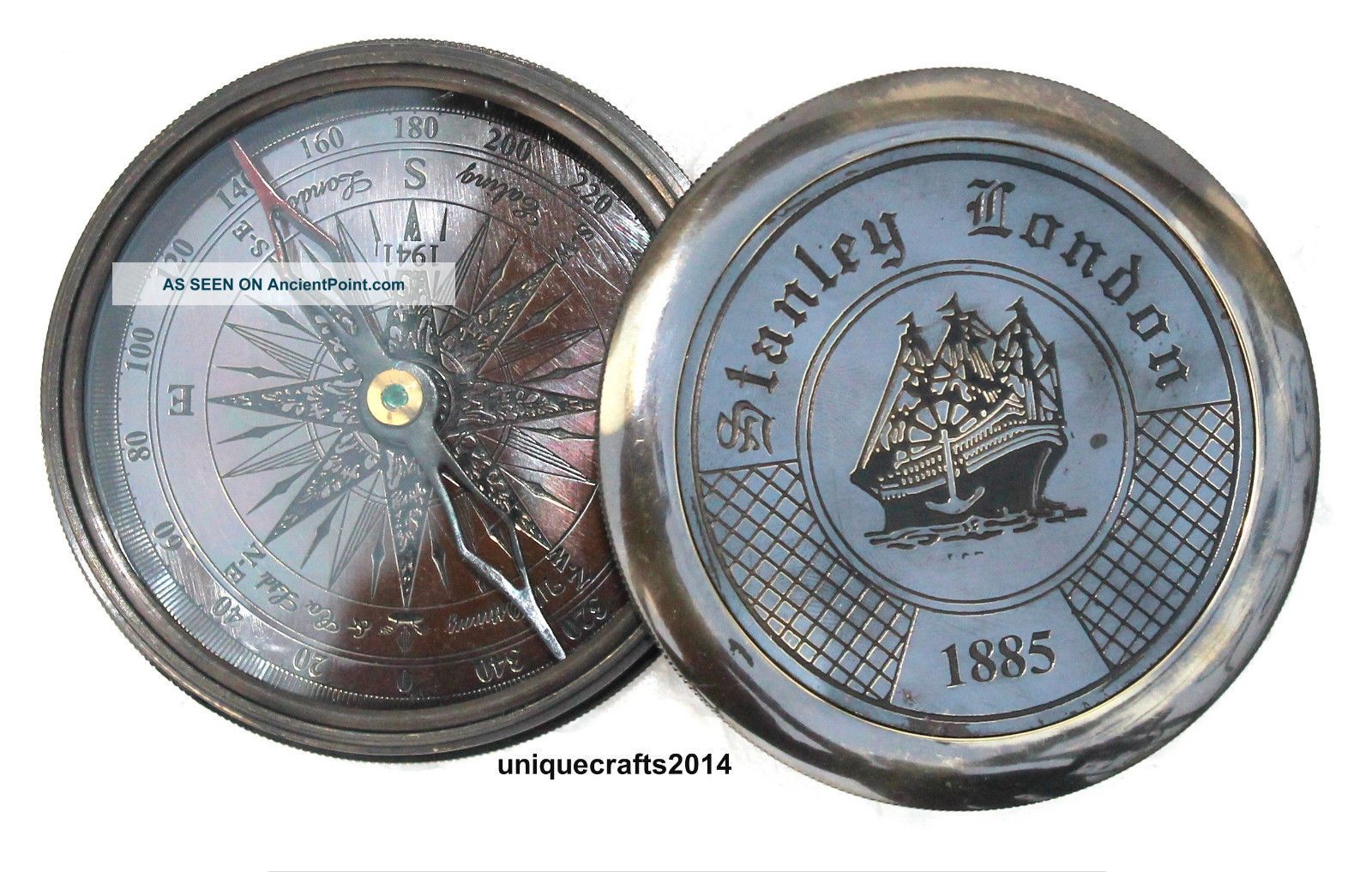 Vintage Brass Robert Frost Poem Compass Stanley London Nautical Compass Compasses photo
