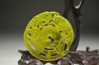 Delicate Chinese Old Jade Skillfully Carving Hollow Out Fish Jade Pendant Yy1 photo