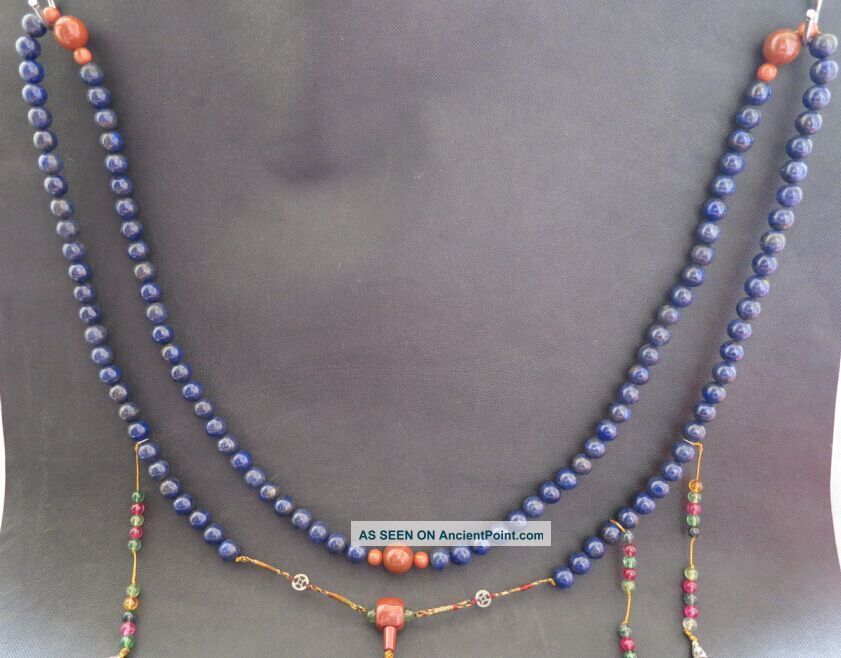 Ancient Chinese Lapis Lazuli Bead Mandarin Court Necklace Long 47 Inch Necklaces & Pendants photo