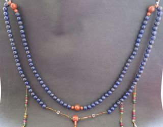 Ancient Chinese Lapis Lazuli Bead Mandarin Court Necklace Long 47 Inch photo