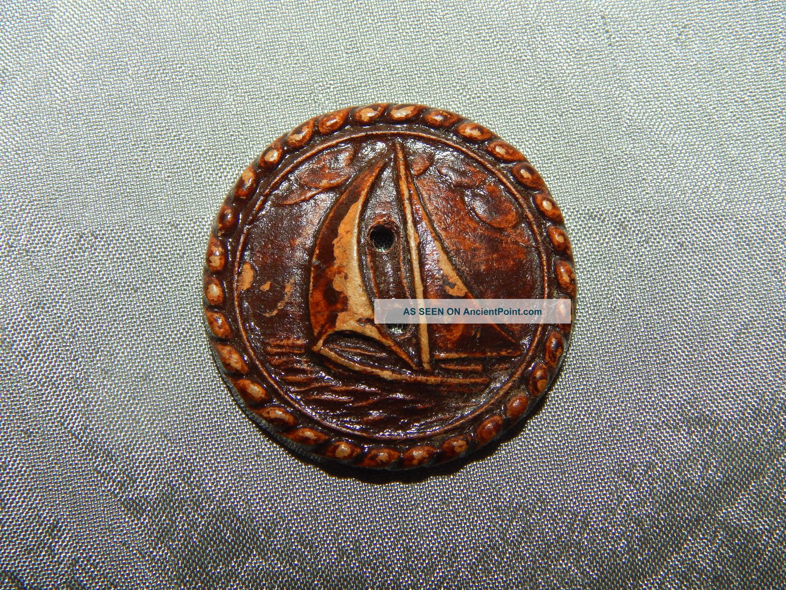Antique Burwood Or Syrocco Wood Button Sail Boat 1269b Buttons photo