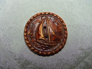 Antique Burwood Or Syrocco Wood Button Sail Boat 1269b photo