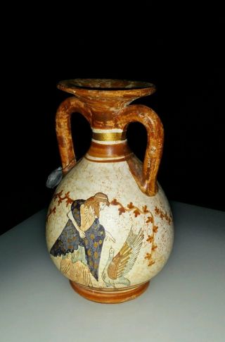 Hand Made Museum Copy Ceramic Vase Classical Period 600 B.  C Figure,  Bird W Seal photo