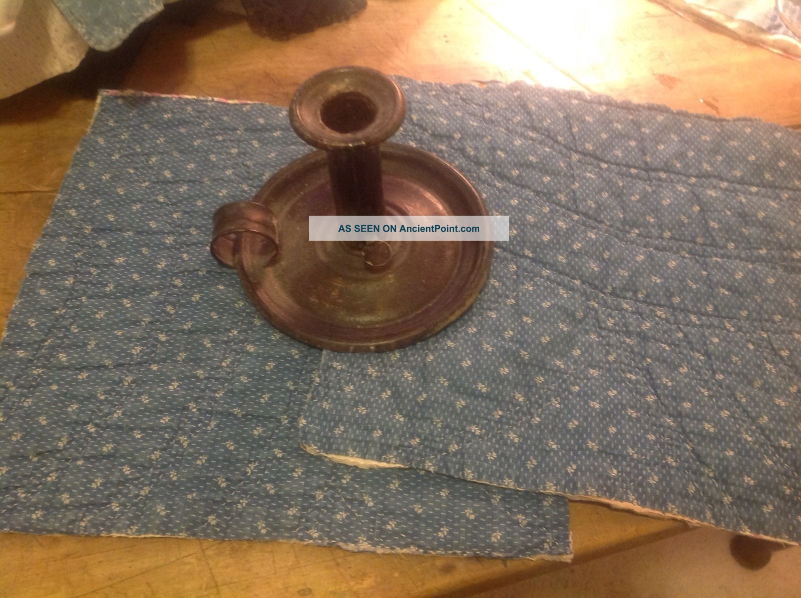 Moprimitivepast Pair Antique Indigo Calico Stacker Candle Mats Primitive 1890 Primitives photo