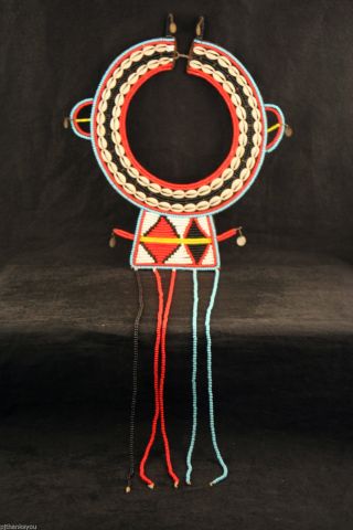 Maasai Wedding Ceremonial Beaded Collar With Shells Red,  Black Yellow Turquoise photo