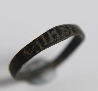 Medieval Byzantine Period Bronze Ring With Monogram 