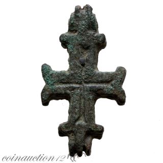 Rare Byzantine Religius Engolpion Bronze Cross Pendant 700 - 900 Ad photo