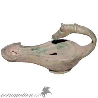 Rare Vintage Greek Bronze Oil Lamp With Horse Head photo
